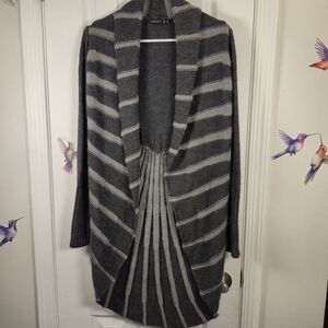 NWT Twins Made in Italy Alpaca Wool Blend Striped Pleated Long Cardigan Coatigan